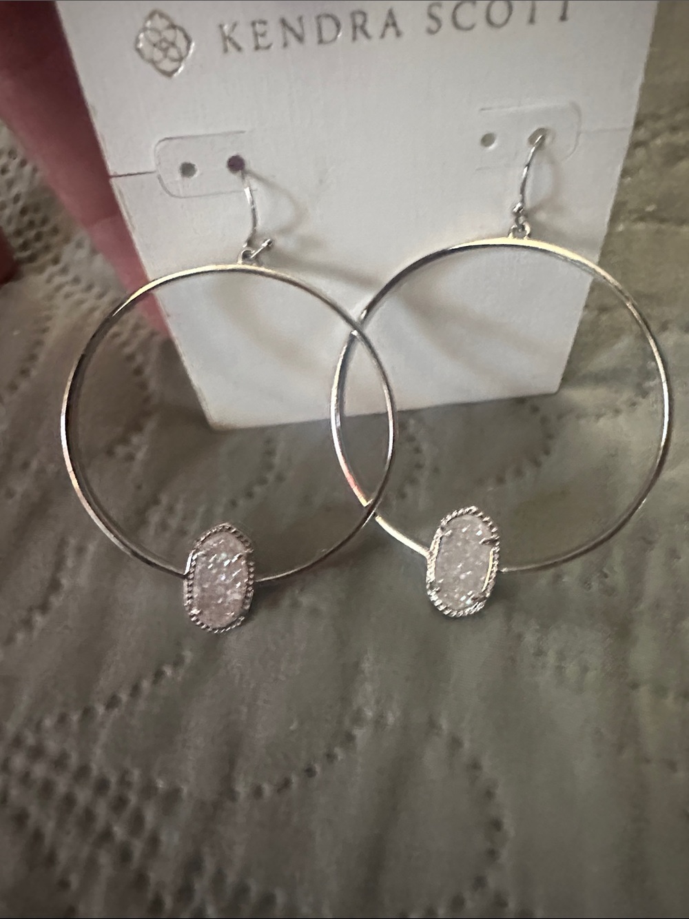 Kendra Scott Silver Hoop Earrings with White Druzy Accents